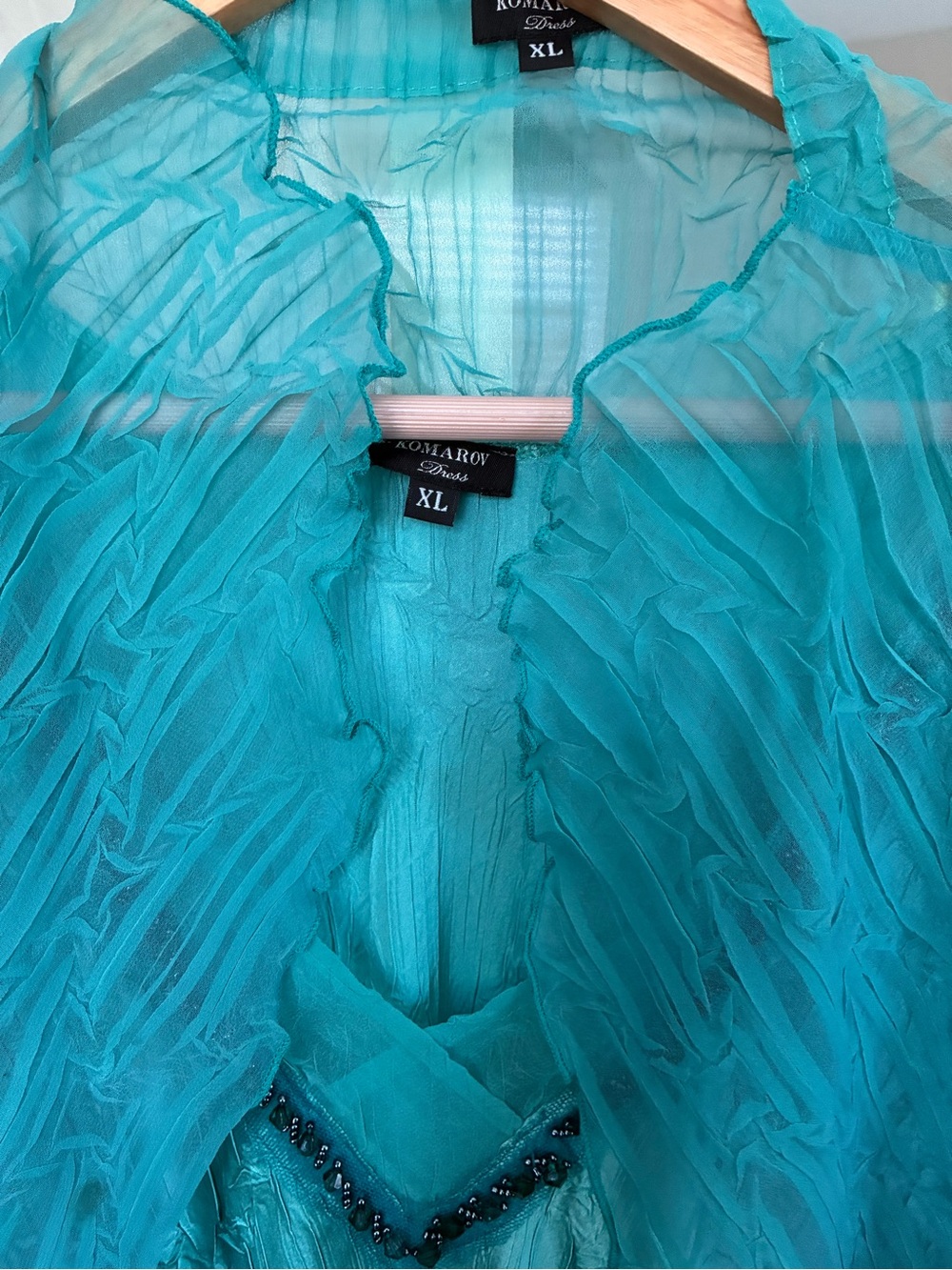 Komarov Teal Ruffled Sheer Overlay Dress